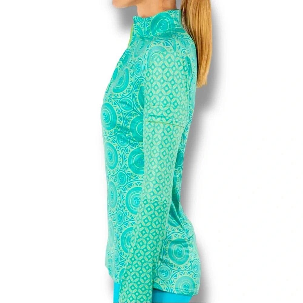 Gretchen Scott St Lawrence Half Zip Pullover Turq Kelly Medallion XL - Picture 5 of 16